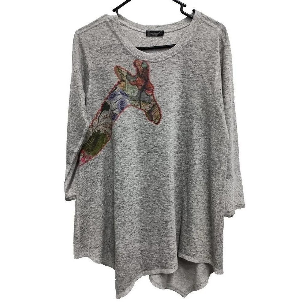 Inoah Giraffe Patchwork Tunic Top Womens Medium Gray Art To Wear Asymmetric Hem